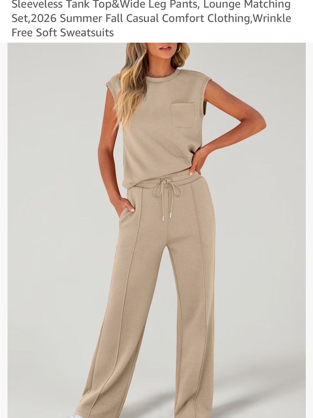 Sleeveless Taupe Lounge Set — Wide-Leg Pants and Tank